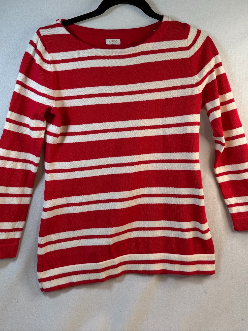 J. Crew Red and White Striped Boatneck Sweater